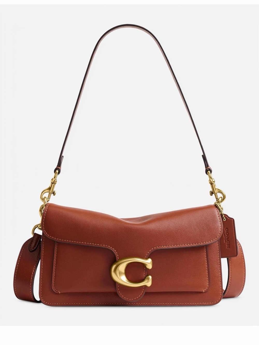 Coach Cognac Leather Shoulder Bag with Gold 'C' Accent